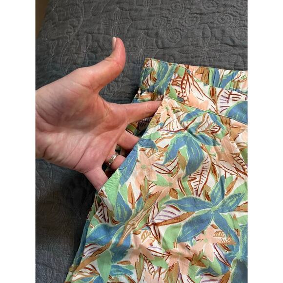 Roxy leaf tropical floral print crop top puff sleeve wide leg pant set medium - Picture 5 of 14